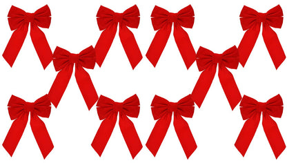 Set of 10 Red Velvet Christmas Wreath Bows, 9"x13" - For Garland, Gifts, Parties - Indoor/Outdoor Holiday Decor