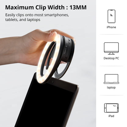 ATUMTEK 40 LED Rechargeable Clip-On Phone Selfie Ring Light for Photo and Video for Streaming, TikTok, Instagram, Zoom Meeting and Video Conferencing – Black