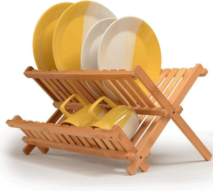 Lawei Collapsible Bamboo Dish Drying Rack - Plate Holder Dish Rack Cup Drying Strainer for Dish, Plate, Bowls, Cup