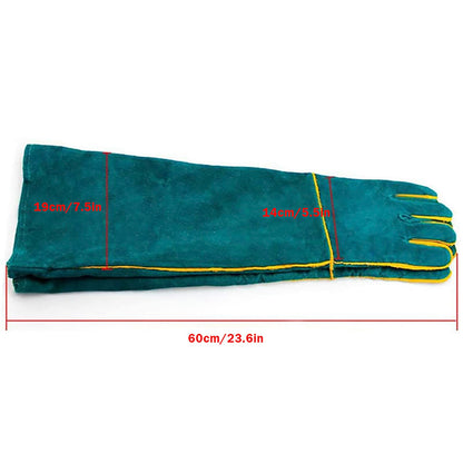FIPASEN Animal Handling Gloves Bite Resistant, 23.6'' Anti Scratch Gloves for Cats, Multipurpose Bite Proof Leather Pet Gloves for Grabbing Cat Reptile Puppy Bird Poultry or Gardening Welding