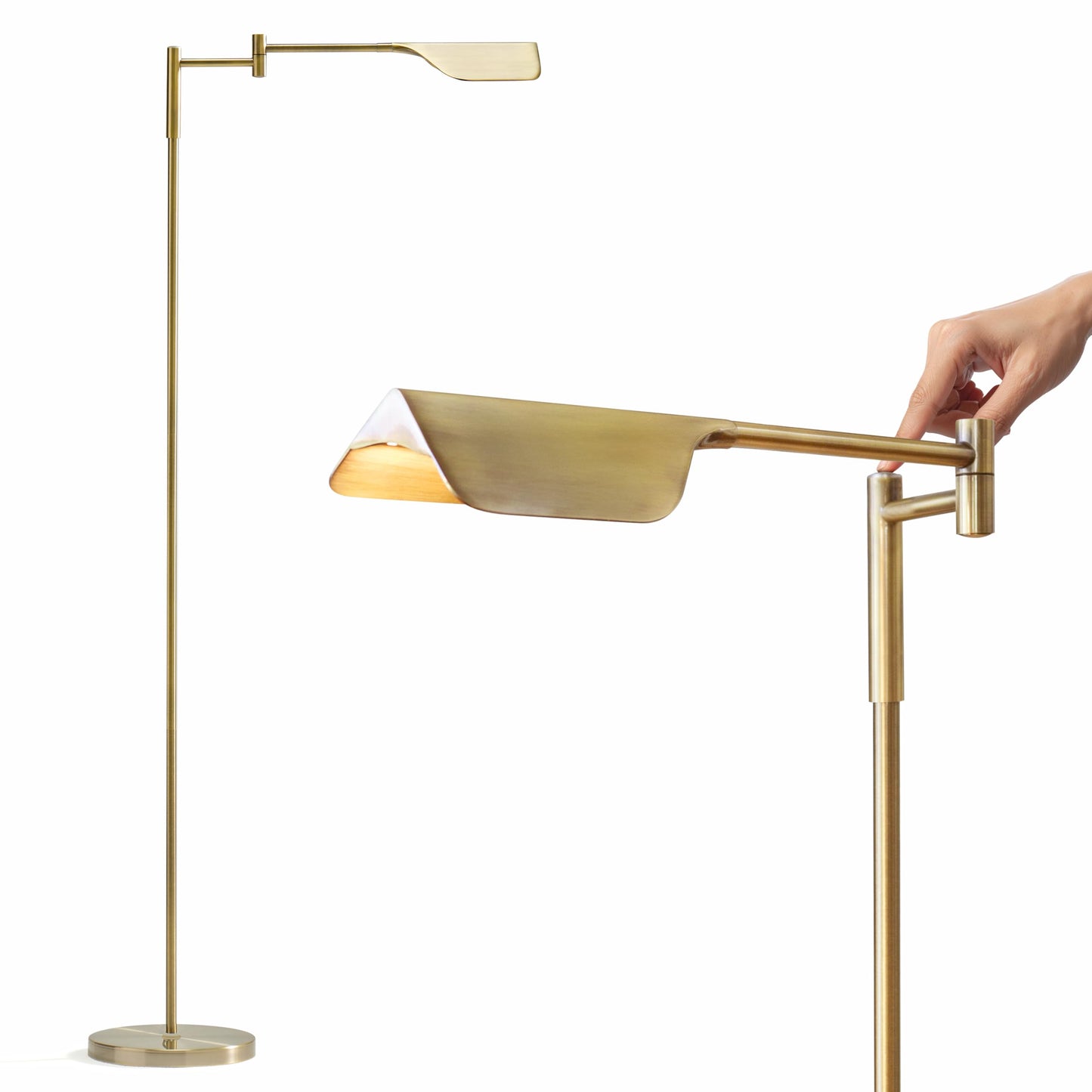 Brightech Leaf Pharmacy LED Reading Lamp, Dimmable Floor Lamp with Easy Rotation over Chair or Desk for Living Rooms & Offices, Adjustable Standing Tall Lamp, For Sewing & Crafts, Antique Brass (Gold)