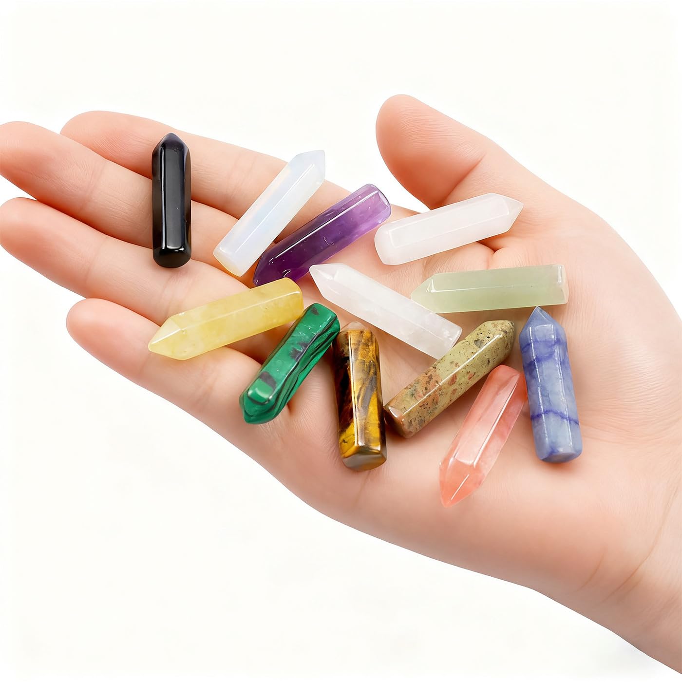 DUQGUHO Tower Crystals and Healing Stones 1 inch Crystal Tower Ornaments Set Energy Balancing Gemstones Meditation Polished Stone Christmas Ornaments Crystal Gifts for Women 12PCS