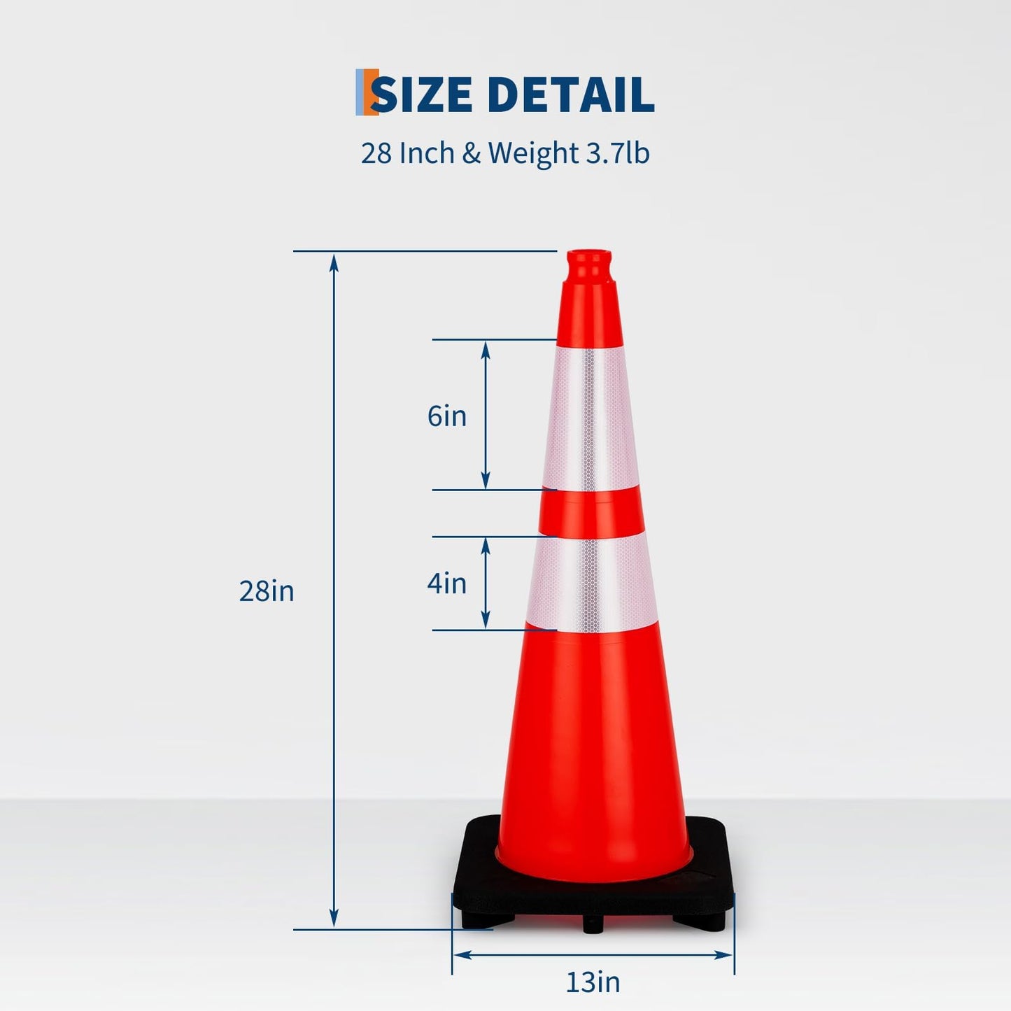 28 Inch Traffic Cones with Black Weighted Base,Orange Rubber Parking Cone w/ 2 Reflective Collar,PVC Traffic Safety Cones for Road Control, Construction Events, Driveways, and Parking Lots