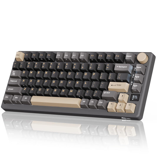 RK ROYAL KLUDGE M75 Wireless Mechanical Keyboard 2.4Ghz/BT5.1/USB-C Gaming Keyboard 75% Layout 81 Keys Gasket Mount with OLED Display & Knob RGB Backlight Hot-Swappable Red Switch, Grey, US Layout