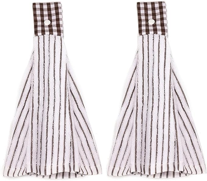 2 Pcs Kitchen Cotton Classical Striped Towel Absorbent Towel Hanging Towels