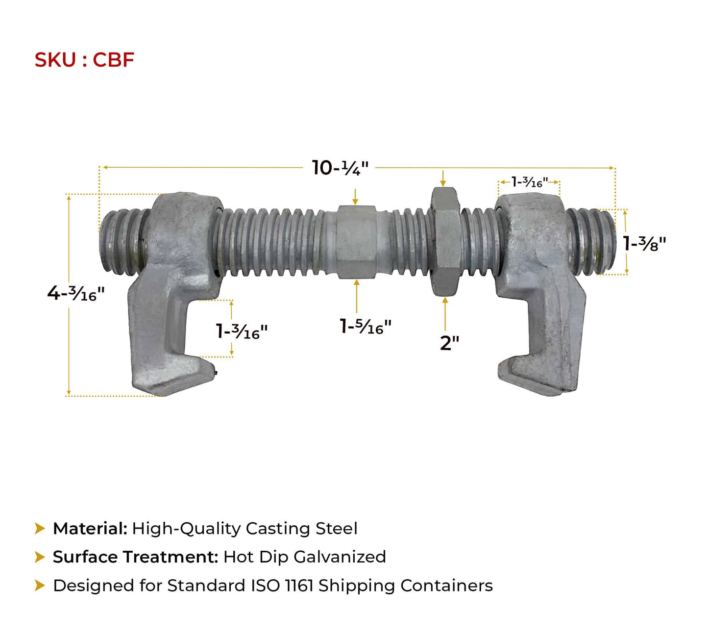 Mytee Products (4 Pack) SEA RAIL Shipping Container Bridge Fittings Clamp- 260 mm Clamp
