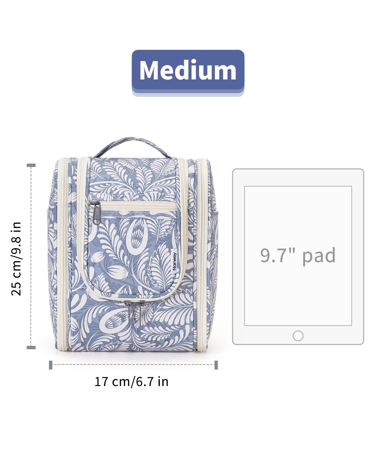 Narwey Hanging Toiletry Wash Bag, Travel Toiletry Bags for Women, Toiletries Bag Washbag Makeup Cosmetic Organiser for Holiday Essentials Accessories (Blue Leaf (Small))