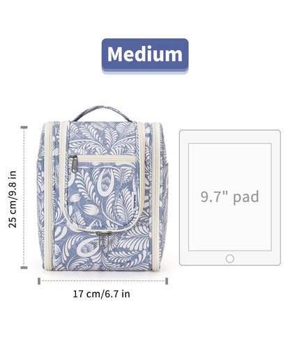 Narwey Hanging Toiletry Wash Bag, Travel Toiletry Bags for Women, Toiletries Bag Washbag Makeup Cosmetic Organiser for Holiday Essentials Accessories (Blue Leaf (Small))