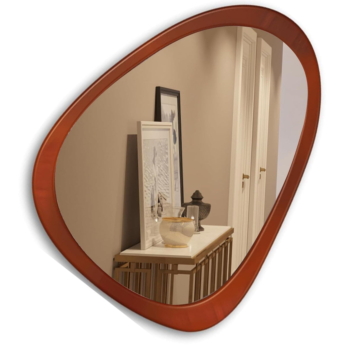 COOL2DAY 28"x 22" Irregular Wood Wall Frame Mirror, Asymmetrical Abstract Decorative Mirror for Living Room, Bedroom, Entryway, Bathroom