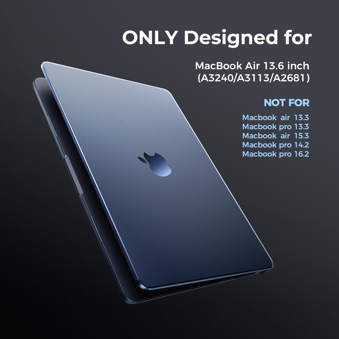 EooCoo Compatible with MacBook Air 13 inch Case 2025 M4 2024 M3 2022 M2 Hard Shell for Mac Book Air 13.6" A3240 A3113 A2681 Matte Midnight Cover [Original Midnight] Ultra-thin Invisible Translucent
