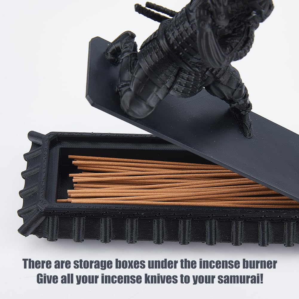 DICOSMETIC Incense Holder Samurai Incense Burner Black Incenses Holder with Storage Box Ash Catcher Warrior Incenses Burner for Aromatherapy Meditation Yoga Room Decor