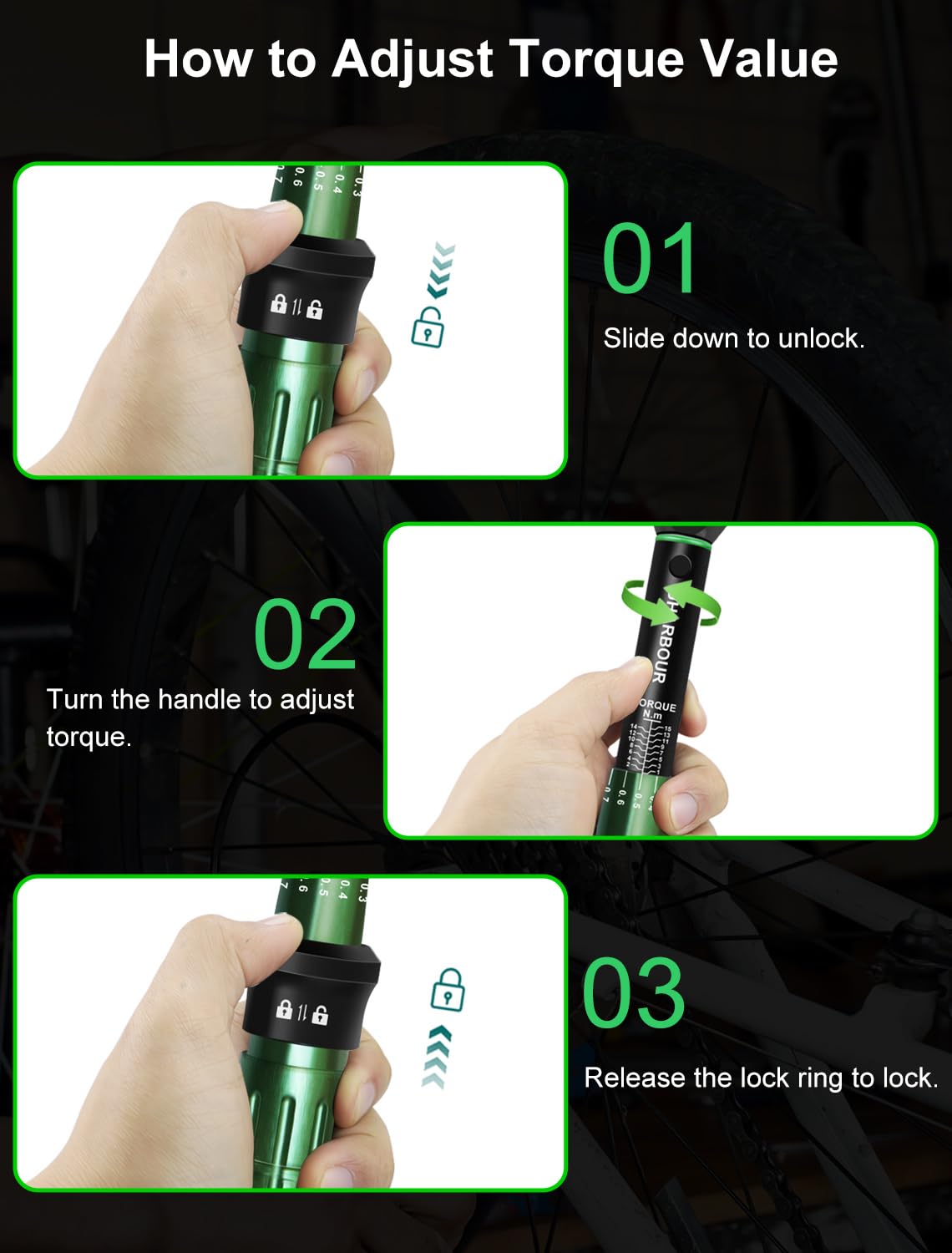 Uharbour 1-15 Nm Torque Wrench Set for Bicycles, 1/4 Torque Wrench, Bicycle Torque Wrench Set with Bits, Screwdriver Handle and Extension Rod for Bike, ±3% Error Accuracy