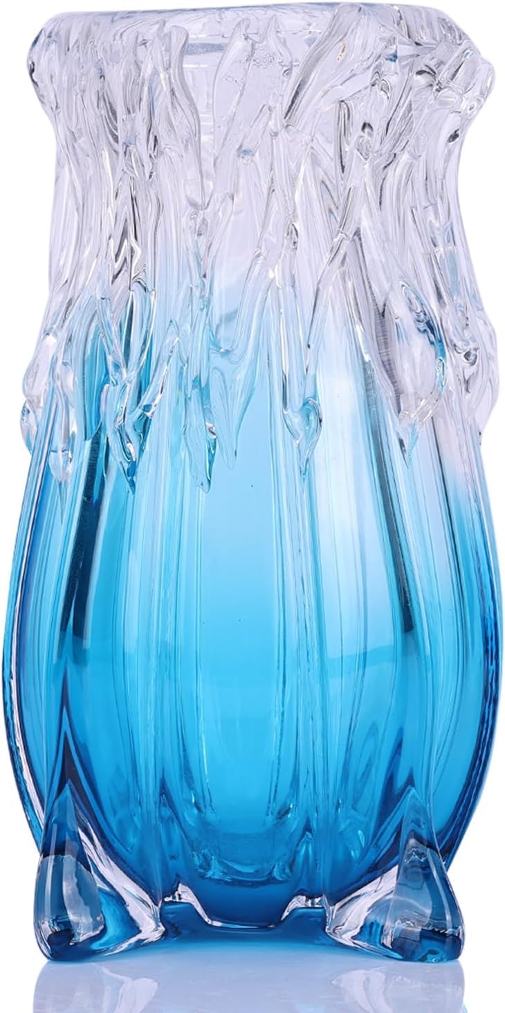 Hand-Blown Glass vase, Modern Art Blue Glass Decorative vase, Uniquely Ocean-Inspired Design, Perfect as a Centerpiece for Dining Tables, Living Rooms, Coffee Tables