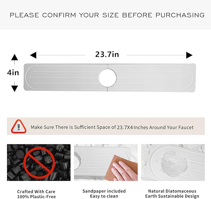 Stone Faucet Mat for Kitchen Sink, Diatomite Fast Drying Absorb Moisture Tray