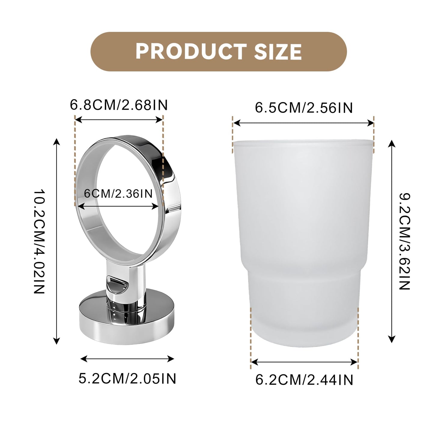 Toothbrush Holder Wall Mounted with Satined Cup with Chrome-Plated Holder,Metal Stainless Steel