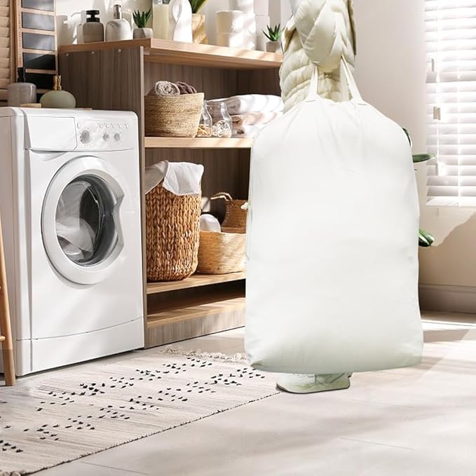 2 Pcs Canvas Laundry Bags with Carrying Handles & Drawstring Closure,