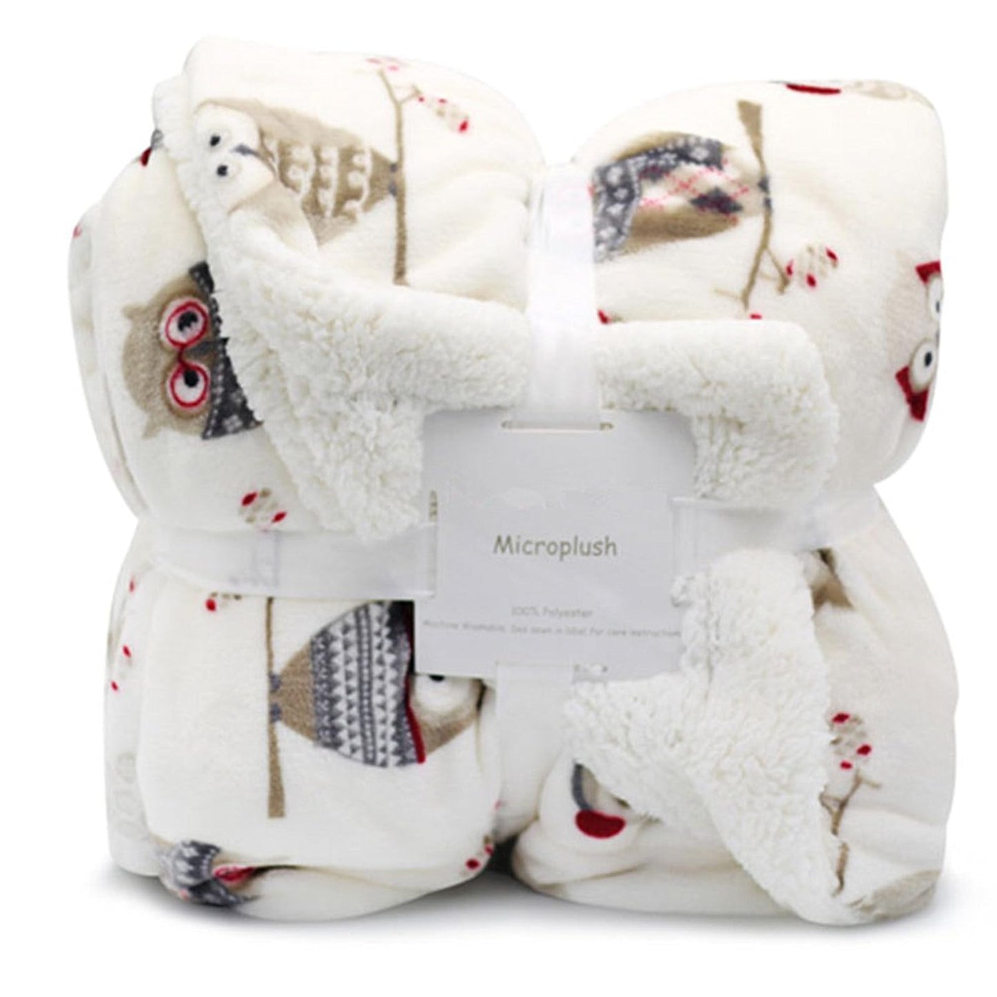 UKELER Flannel Sherpa Throw 60'' x 50''- Owl Printed Soft Plush Flannel Blanket Throws for Bed/Couch/Sofa/Office/Camping