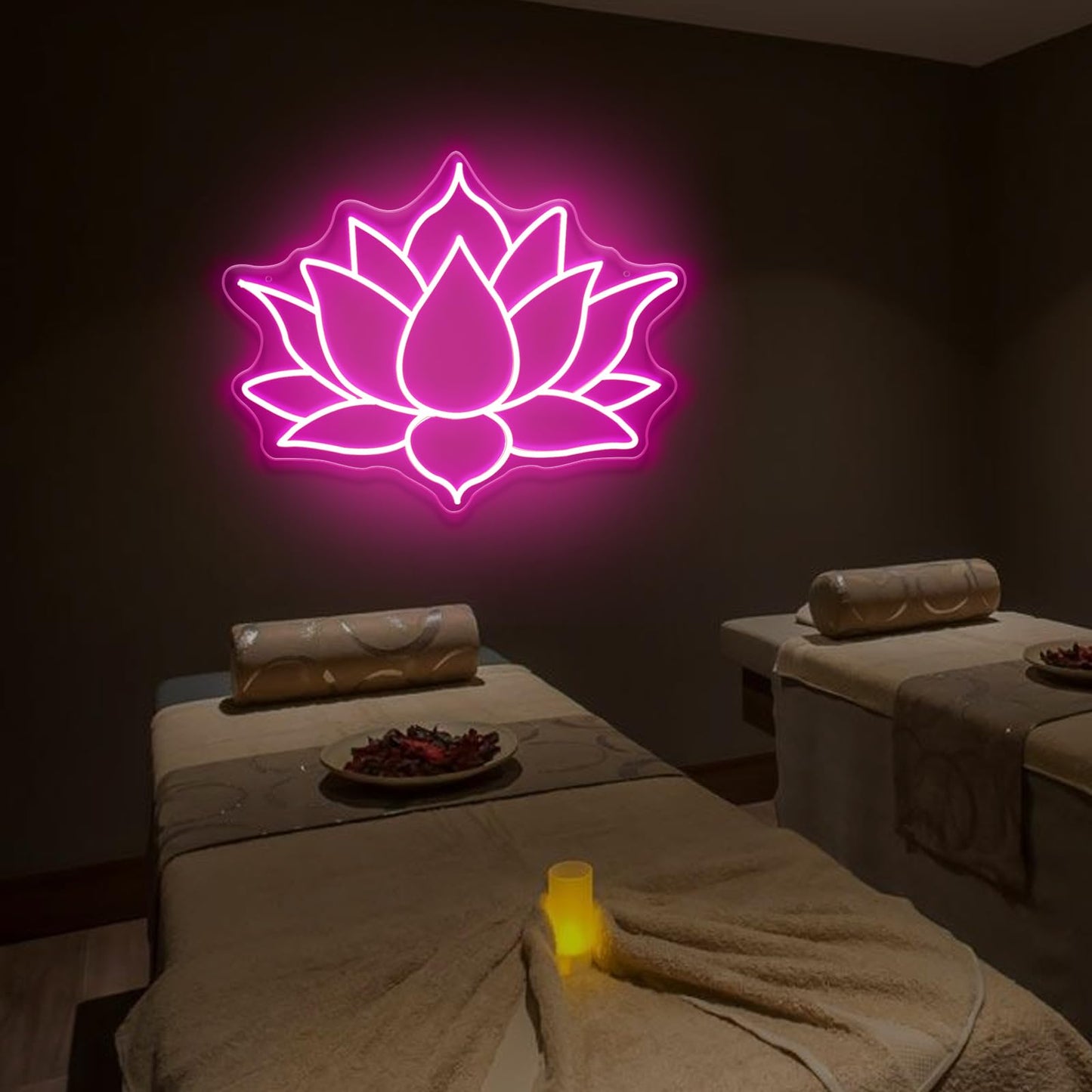 Geometric Lotus Flower Neon Sign – Mandala Style LED Wall Light for Yoga Room, Meditation Space, Indian Festival Decor, Zen Spiritual Wall Art 15” × 13”