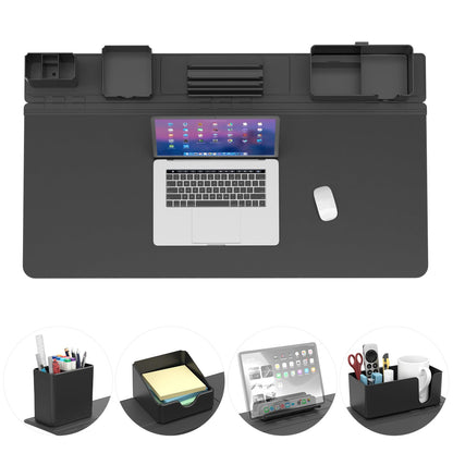 KDD Desk Pad and Magnetic Organizer Set - 5 in 1 Large Mouse Mat with Phone Stand, Cup Holder, Pen Holder, Storage Box & Card Case, Multifunction DIY Desktop Storage Accessories for Office and Home