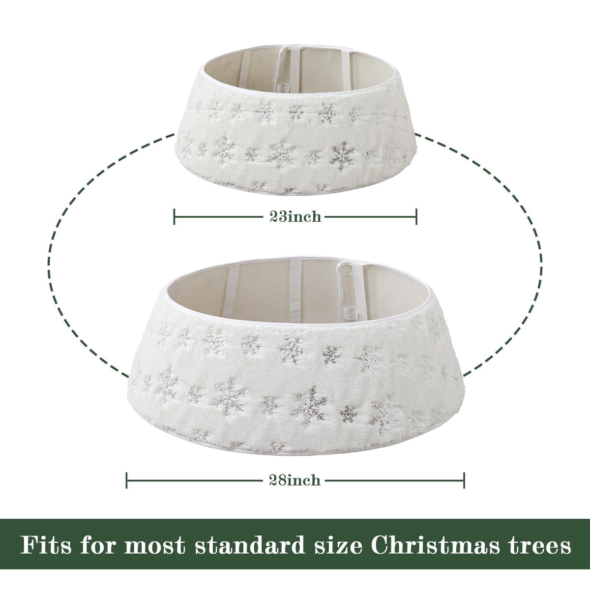 Faux Fur Christmas Tree Collar: Rustic White Luxury Plush Fur Christmas Tree Collars with Sliver Snowflake Sequins Pattern, Size Adjustable Farmhouse Modern Xmas Tree Skirt for Christmas Home Decor