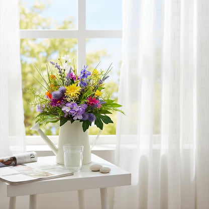 Lnymura 14 Inch Farmhouse Floral Centerpiece in Watering Can, Lighted Spring Summer Wildflower Arrangement with Timer Daisies for Table Decor Home and Kitchen