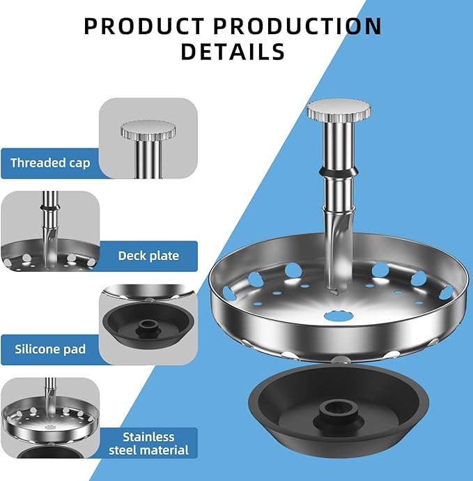 Kitchen Sink Strainer Basket, Stainless Steel, 3-1/2 Inch Drain Stopper Combo