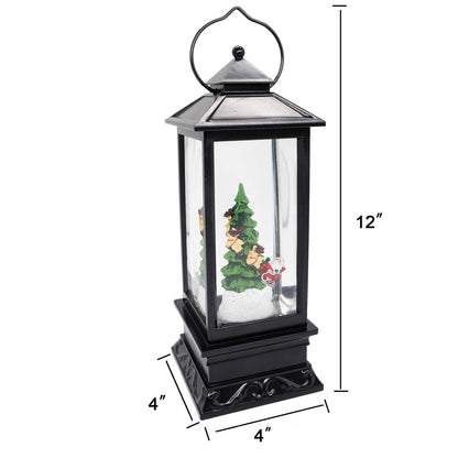 Wondise Lighted Musical Snow Globe Lantern with 6 Hour Timer, 12 Inches USB Powered & Battery Operated Spinning Water and Swirling Glitter Christmas Snow Globe Lantern Gifts(Santa and Tree)