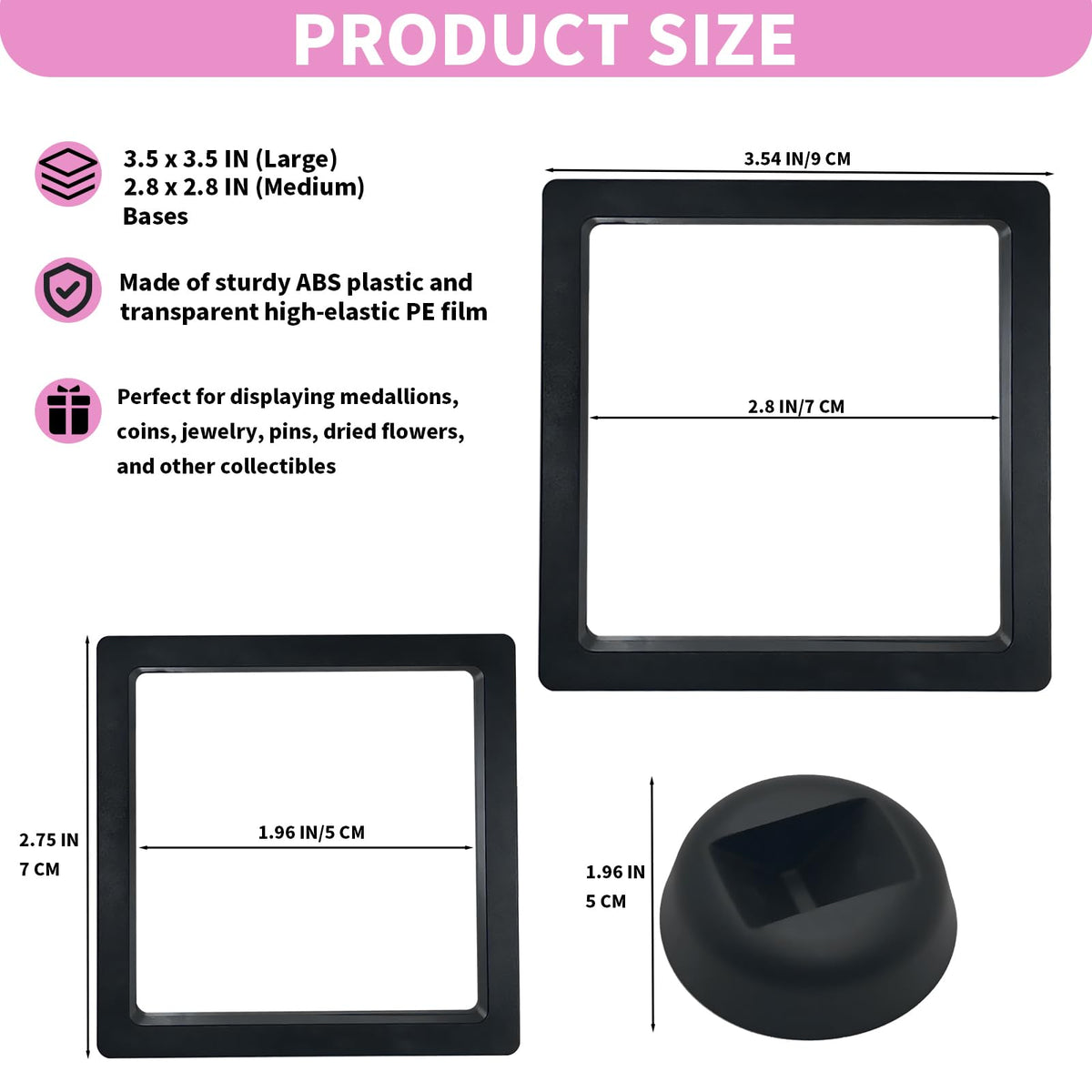 3D Floating Frame Display Cases, 20Pcs Transparent PE Film Jewelry Storage Box with Base Challenge Coin Display Frames Holder Stands Small Shadow Box Frame for AA Medallions Medal, Rock, Ring Necklace