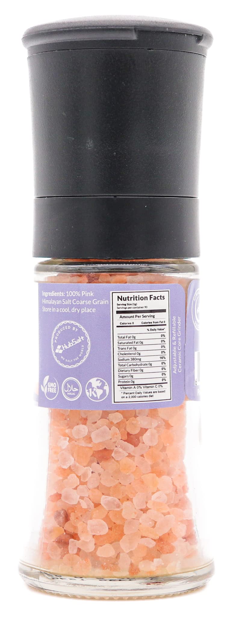 Himalayan Secrets Pink Salt Coarse Grinder - Natural Gourmet Cooking Salt, Kosher Certified, Unrefined, Mineral Rich, Bold Flavor, No Additives, Refillable Container with Ceramic Mill (3.17 oz)