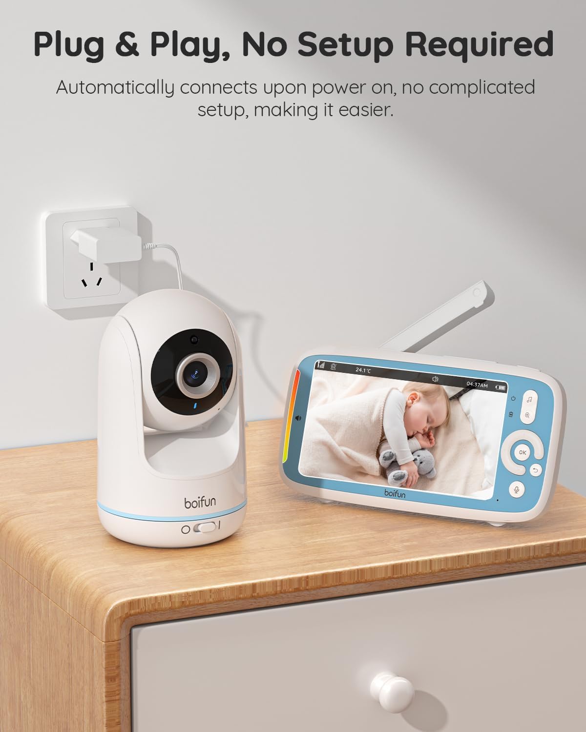 BOIFUN Video Baby Monitor with 2 Cameras, 5-inch 720P IPS Screen, Dual 360 Camera, No Wifi, 3050mAh Battery, VOX Mode, Invisible Night Vision, Two-way Audio, Temperature Sensor, Lullabies, Elder,Twins