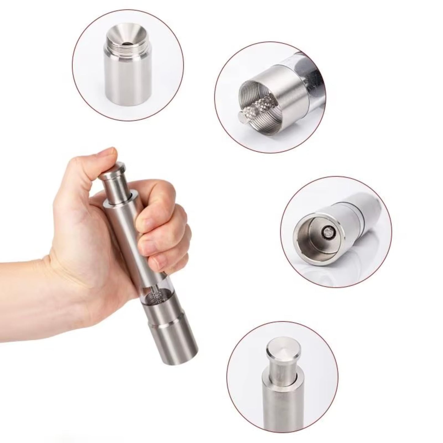 Salt and Pepper Grinder Set Manual Stainless Steel, Refillable Pepper Grinder and Salt Grinder with Acrylic Base, Salt & Pepper Mill Set