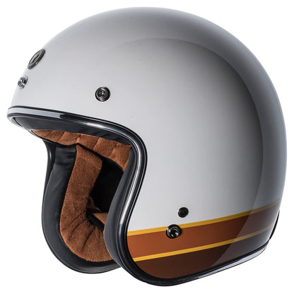 TORC Unisex-adult open-face-helmet-style T-50 3/4 Retro Motorcycle Helmet With Graphic Iso Bars (Gloss White,Large),1 Pack