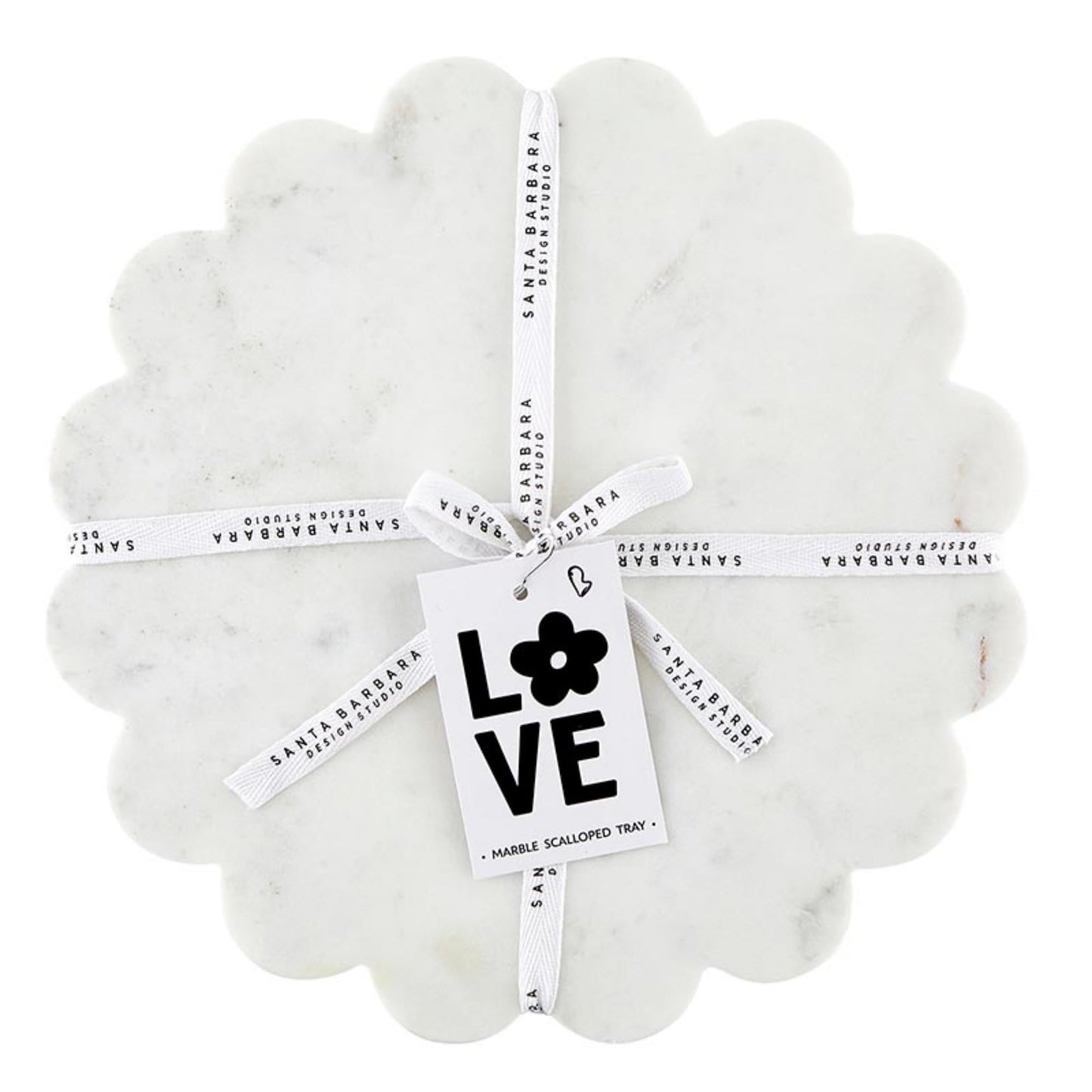 Santa Barbara Design Studio Marble Charcuterie Boards Cheese Board Round Scalloped Cutting Board, 12" Diameter, White