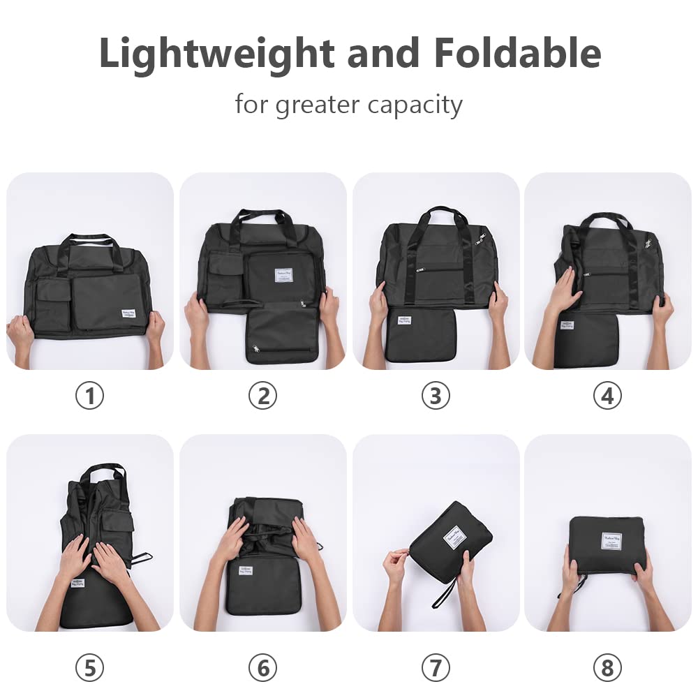 Lightweight Travel Gym Duffel - Foldable Overnight Holdall Bag for Women with Wet/Dry Separation - Cabin Bag for Sports & Travel - Black