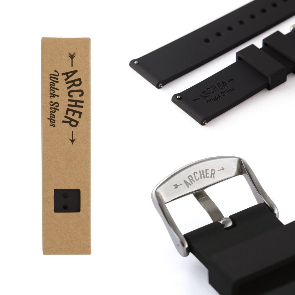 Archer Watch Straps - Soft Silicone Quick Release Watch Bands (Black, 22mm)