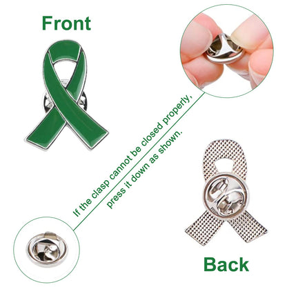 WANDIC 50Pcs Green Ribbon Mental Health Pin Badges Alloy Mental Health Awareness Brooches Liver Cancer Pin Badges Souvenir Brooches for Charity Event(2.5 * 2cm)