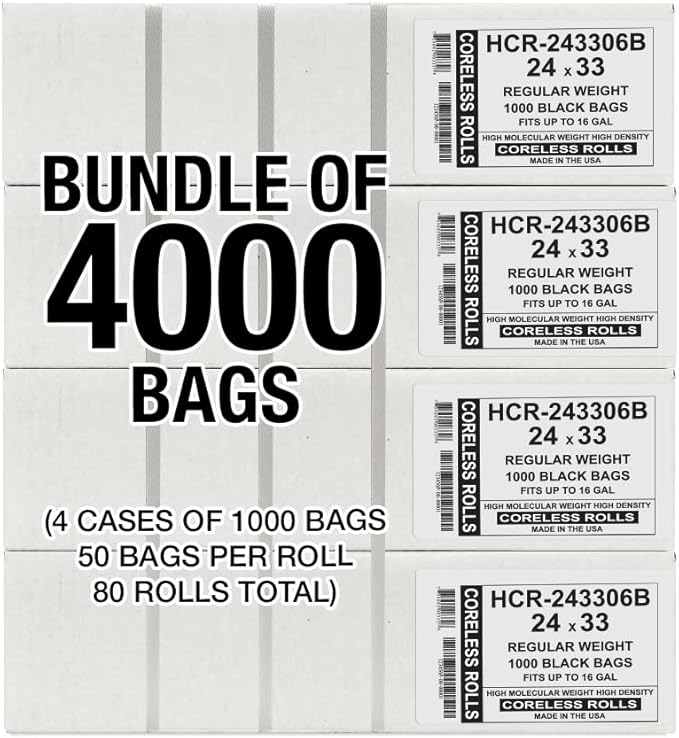 Aluf Plastics High Density Trash Bags, 16 Gallon, 6 Micron,