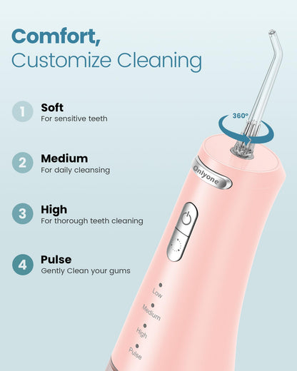 Onlyone Water Dental Flosser, 300ML Portable Oral Irrigator for Teeth, 4 Modes and 5 Jet Tips,Rechargeable Irrigation Cleaner,Electric Flossing Machine Power Flossers & Irrigator Accessories White