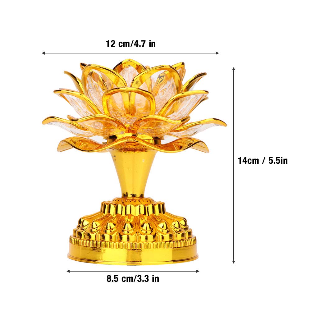 Zerodis 110-240V LED Lotus Flower Lamp - 7 Color Crystal Buddha Lamp with Golden Finish, 36 Songs & US Plug