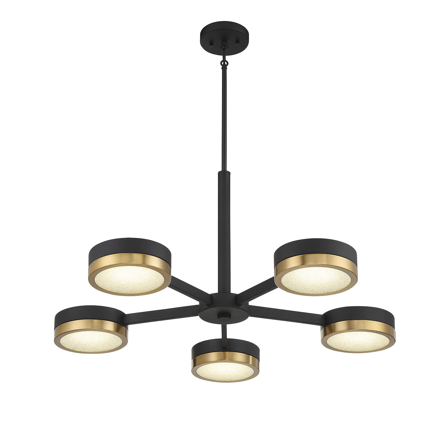 Savoy House 1-1635-5-143 Ashor Modern Geometric Crushed Crystal Chandelier, Integrated LED 5-Light 55 Total Watts, 16" H x 34" W, Matte Black with Warm Brass Accents