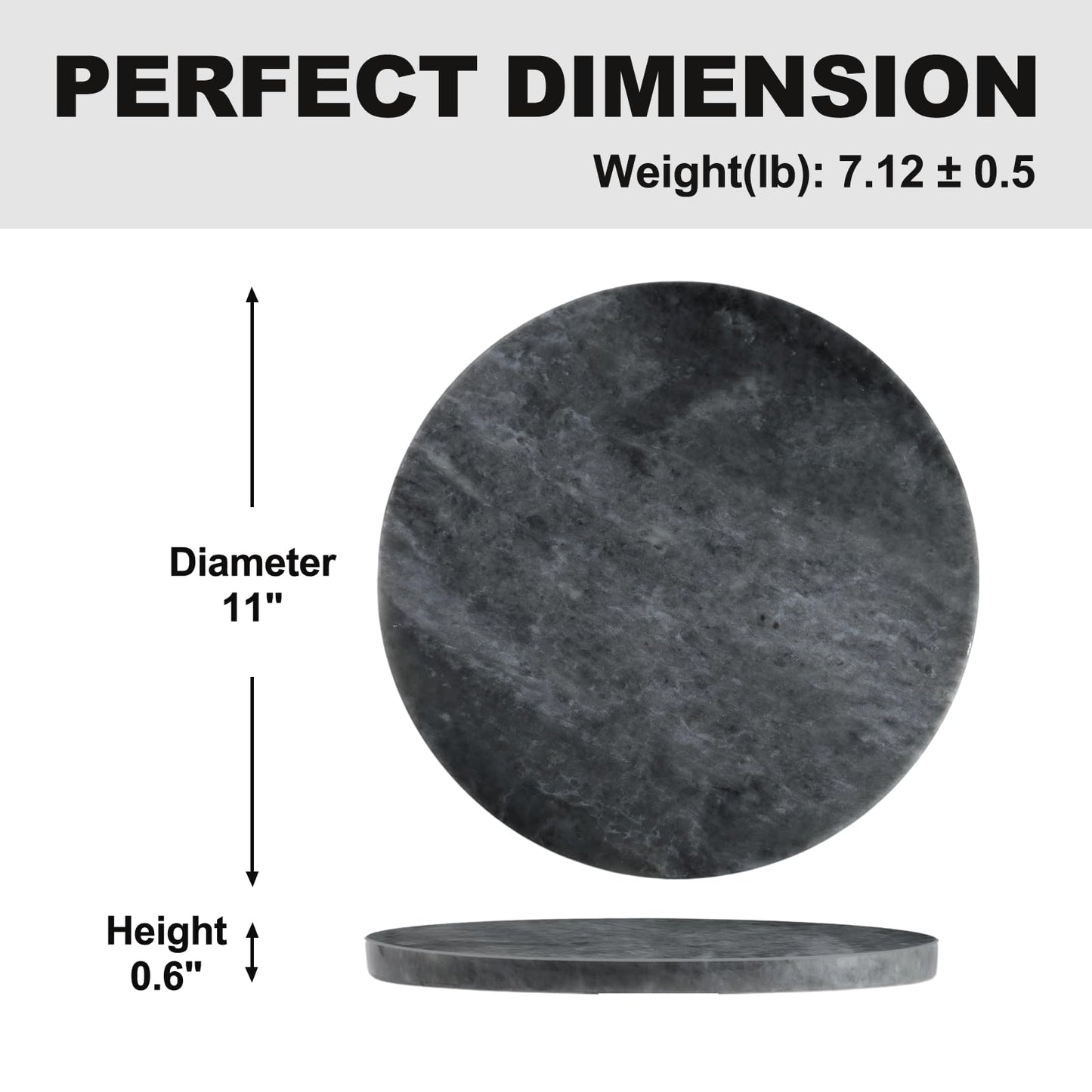 Koville Brazilian Natural Marble Cutting Board for Kitchen, 11inch Round Hand Crafted Marble Slab for Cheese, Charcuterie, Pastry Board - Wedding Gift, House Warming Gift(Rhino Grey)