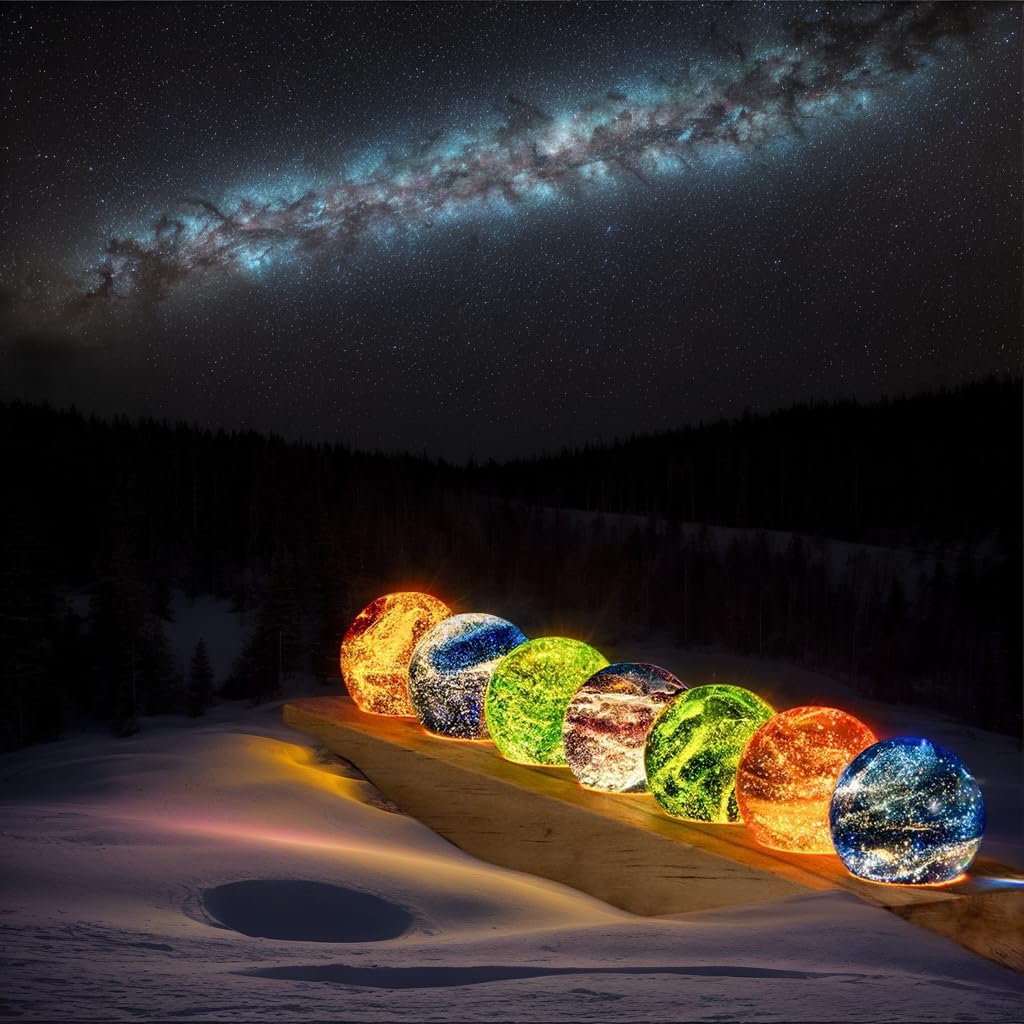 vskikris 40mm Crystal Quartz Stones 7 Chakra Natural Healing Spheres with LED Wooden Stand for Meditation Positive Energy Night Light Decoration Balls Set for Home