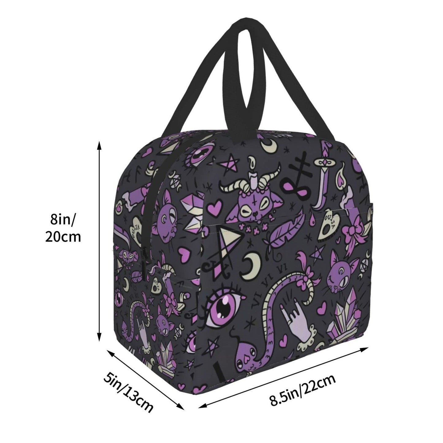 Funacola Magic Goth Spooky Gray Purple Black Lunch Box Reusable Halloween Lunch Bag Witch Insulated Meal Bags Food Container For Boys Girls Men Women Kids School Work Travel Picnic