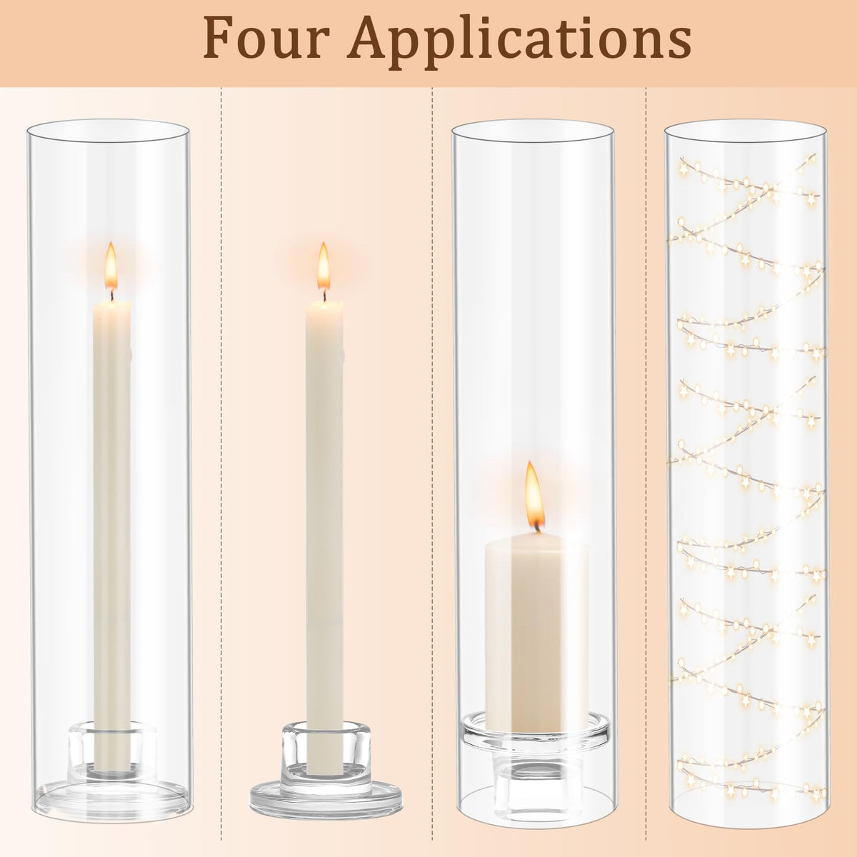 Hurricane Candle Holder Thickened Cylinder Covers Short Taper Candle Sticks Holder 2.5" D × 11" H Glass Tall Candlesticks Holders Centerpiece for Wedding Dining Table, 4 Pcs