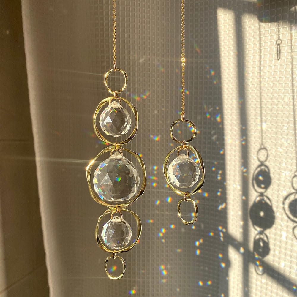 2 Pcs Crystal Suncatcher Wind Chimes for Outside,Crystal Suncatcher Prisms Hanging Outdoor Wind Chimes,Sun Catcher Hanging Crystals for Windows,Suncatchers Wind Chime Garden Decor Wedding Decoration