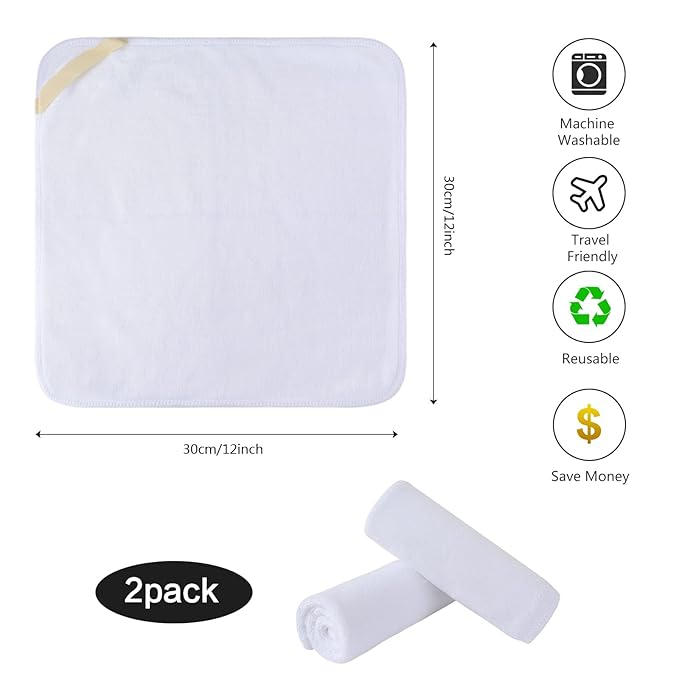 SINLAND Microfiber Facial Cloths Fast Drying Washcloth 12inch x 12inch White 2