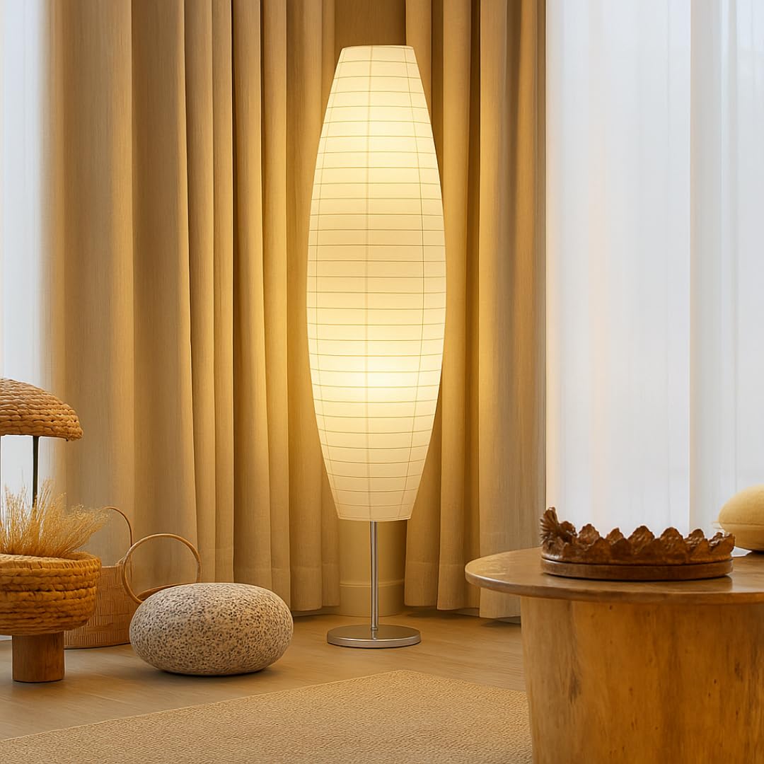 LIGHTACCENTS Paper Floor Lamp Set of 2, 59" Tall Modern Standing Lamps for Living Room, Bedroom, Dorm, Apartment, Asian Style Rice Paper Shade Lantern Lights, 2-Pack