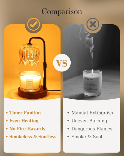 Nacial Candle Warmer Lamp with Timer Dimmer, Valentines Day Gifts for Her Women Wife Mom Girlfriend Birthday Gifts House Warming Home Decor, Candle Warming Lamp Adjustable Height, Warm Oak Wood Base