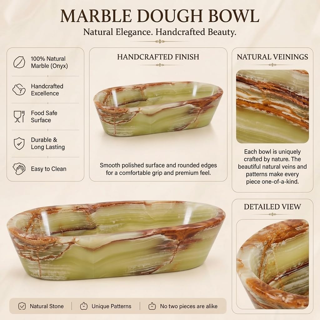 Radicaln Marble Dough Bowl 10" Inches Handmade Decorative Bowl For Home Décor, Ideal Green Onyx Marble Bowl For Keys Entryway Table, Modern Candy Bowl