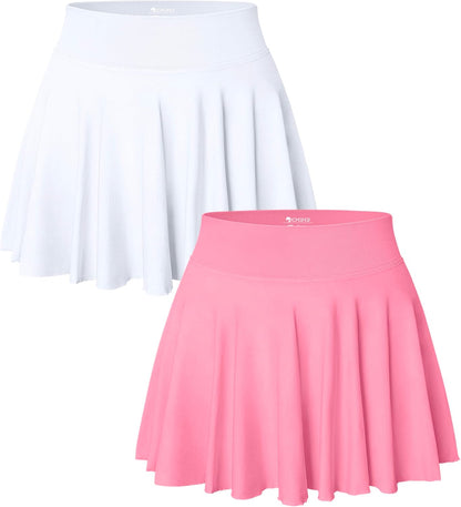 OQQ Women 2 Piece Skirts 2 in 1 Flowy Basic Versatile Stretchy Flared Casual Mini Skirts